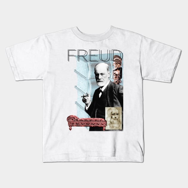 Sigmund Freud Collage Portrait Kids T-Shirt by Dez53